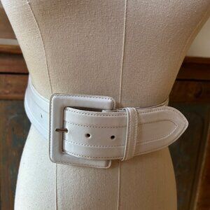 Ralph Lauren White Wide Leather Waist Belt with Square Buckle